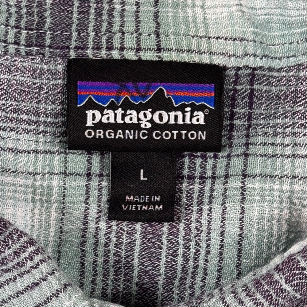 Patagonia Mens Large Plaid Short Sleeve Organic Cotton Button Down Shirt Green - Picture 4 of 8